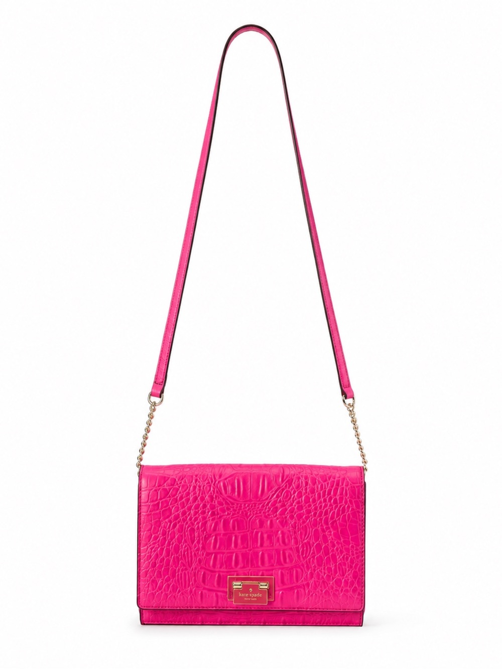 Kate Spade Hot Pink Croc-Embossed Leather Crossbody Bag